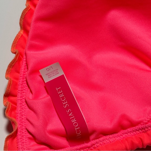 NWOT Victoria’s Secret Sequin Coral Peach Bikini Set Triangle Top Lg Side Tie XS - Picture 5 of 8